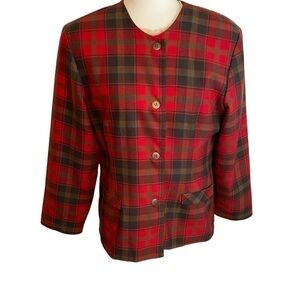 VINTAGE Bantry Bay Petite Green/Red Plaid Cropped Jacket Size Large